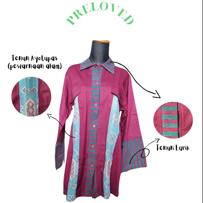 Gambar [Baju bekas/preloved] Kemeja tunik dengan ornamen tenun Ayotupas dan tenun Lurik dari Biar.Cantik undefined Tokopedia
