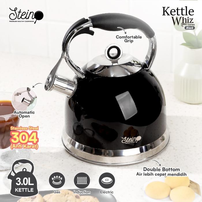 Gambar Stein Kettle Stainless Whiz Series Kapasitas 3L - Teko Stainless Dengan Peluit Otomatis - BLACK dari Multi Home undefined Tokopedia