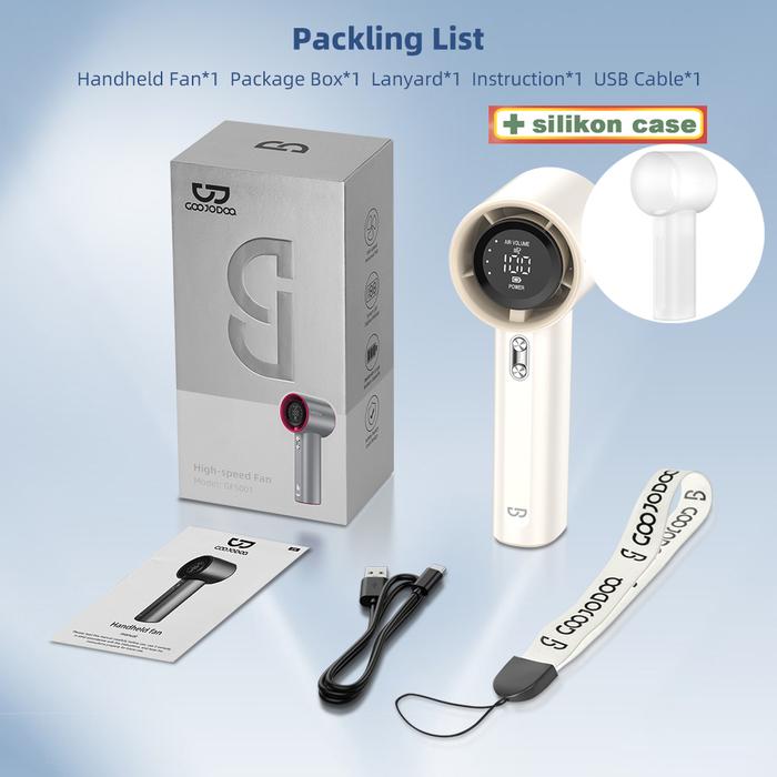 Gambar GOOJODOQ High Speed Mini kipas Christmas Set Strong Wind 100 Gear Wind Speed kipas angin Digital Display Adjustable Turbo kipas Outdoor sports kipas and Silicone Case Set - white +case set dari GOOJODOQ LOCAL SHOP undefined Tokopedia