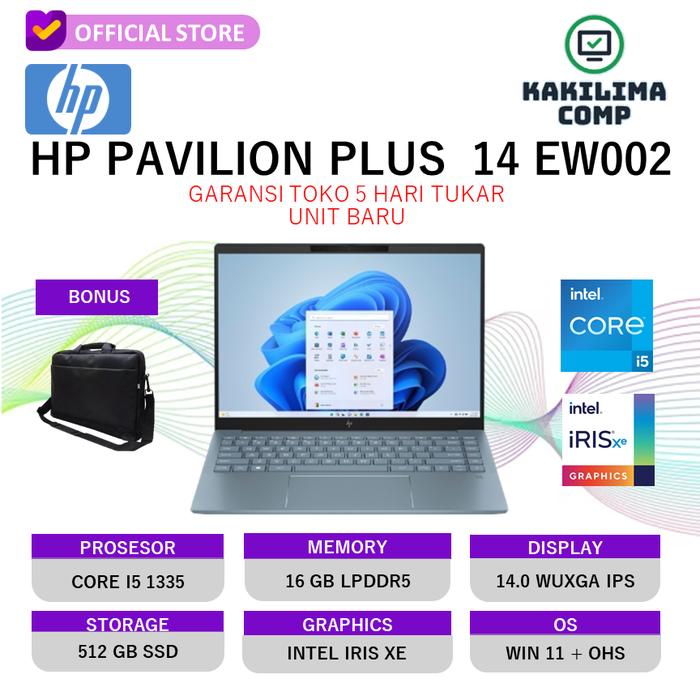 Gambar Hp Pavilion Plus 14 Intel Core I5 1355U Ram 16Gb Ssd 512Gb W11 Ohs Layar 14.0 Wuxga Ips Backlit - UNIT ONLY, BLUE dari KakiLima Comp undefined Tokopedia