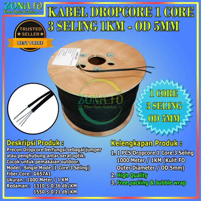 Jual Kabel Dropcore 1 Core 3 Seling 1km 1000m Wire Fiber Optic FO ...