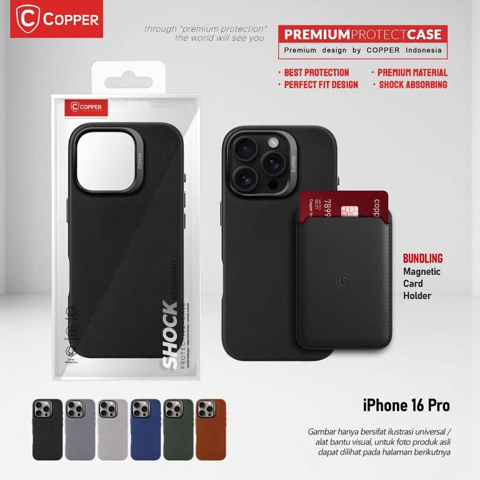 Gambar iPhone 16 Pro - COPPER Slim Case + Magnetic Card Wallet | Premium Hard Case - Black, Case+CardWallet dari Copper.Medan undefined Tokopedia
