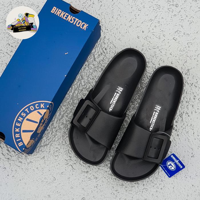 Sandal Birkenstok Single Strap Black Hitam, 36