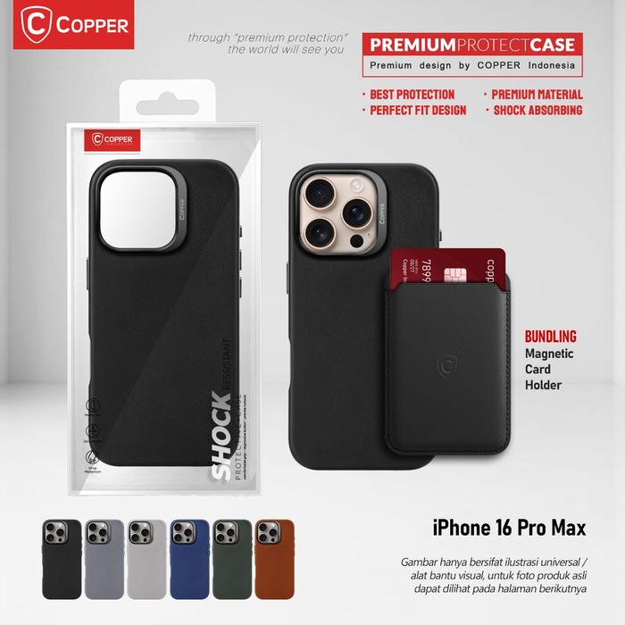 Gambar iPhone 16 Pro Max - COPPER Slim Case + Magnetic Card Wallet | Premium Hard Case - Black, Case+CardWallet dari Copper.Medan undefined Tokopedia