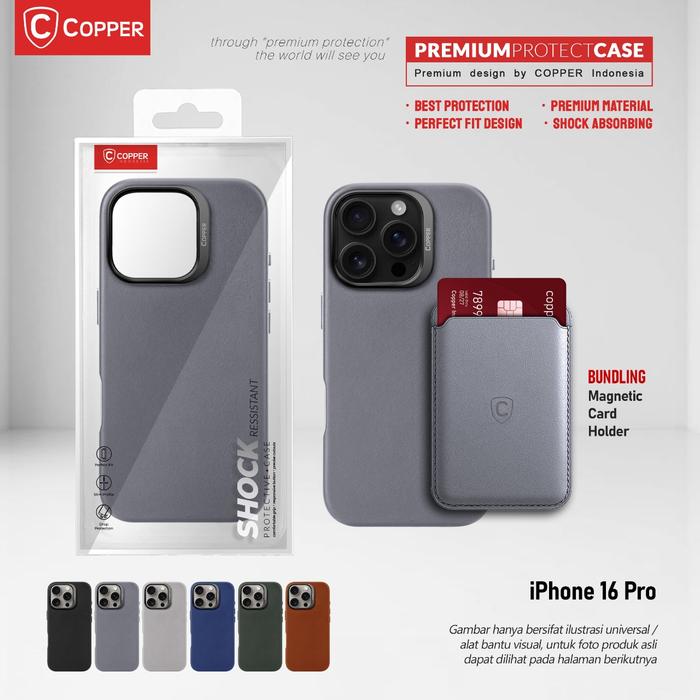 Gambar iPhone 16 Pro - COPPER Slim Case + Magnetic Card Wallet | Premium Hard Case - Dark Grey, Case Only dari Copper.Medan undefined Tokopedia