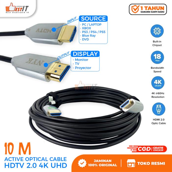 Jual Kabel HDMI Optic HDTV 4K UHD Panjang 10/20/30/40/50/60/70/100 ...