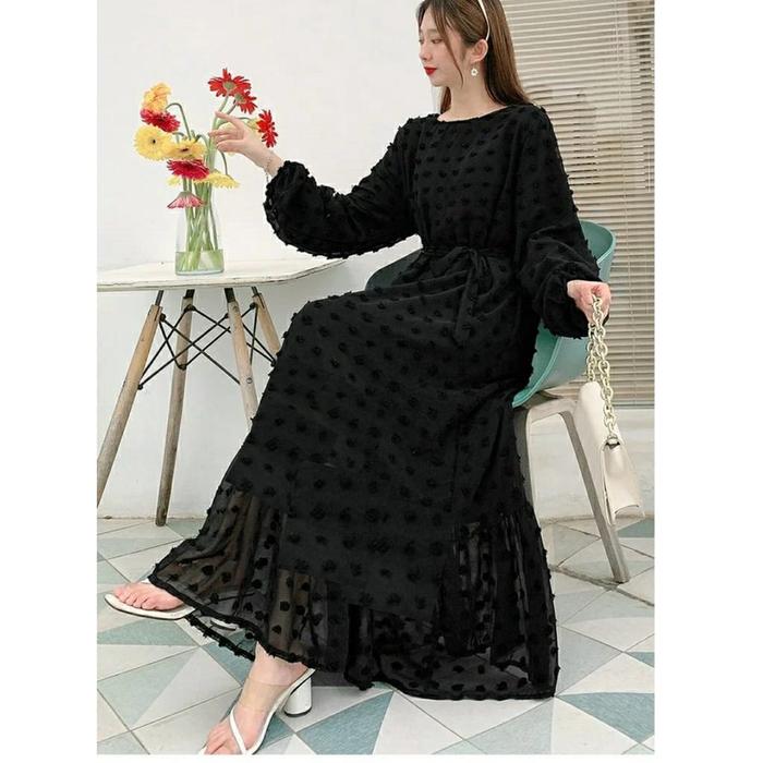 Gambar FASHIONABLE Dress maxi AIDATA ld112 sifon premium pakaian Baju terusan pesta kondangan casual wanita lengan panjang furing size xl all size - Hitam dari Gaya Cantik1 undefined 5 Tokopedia