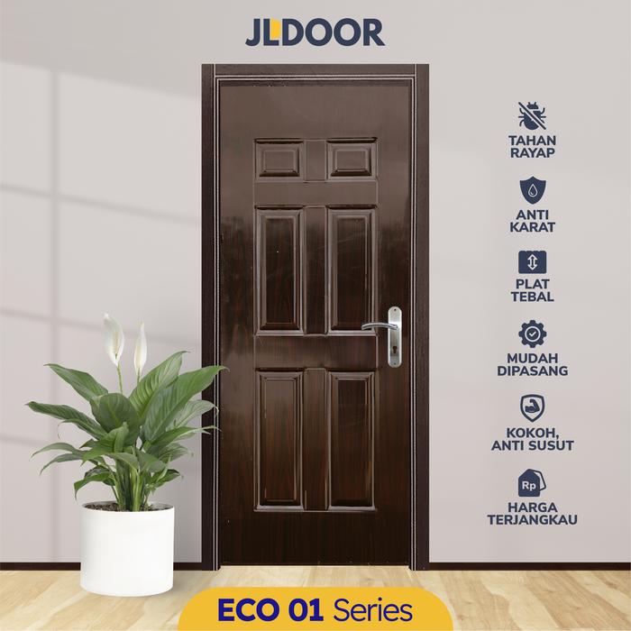 Gambar Pintu Utama / Pintu Kamar Tidur Baja SET JLDOOR ECO - WALNUT BROWN - ECO 01 dari JL Steel undefined Tokopedia