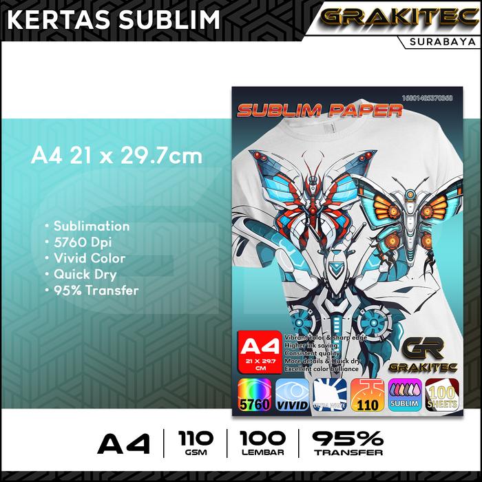 Gambar Kertas Sublim Transfer Paper - Sublim Paper A4 / F4+ Legal 100 Lembar - Sublim A4 dari Grakitec Surabaya undefined Tokopedia