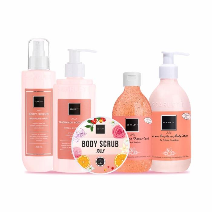 Gambar SCARLETT WHITENING PAKET 5 ITEM BODY CARE [FREE GIFT] HAND LOTION SHOWER SCRUB LULUR SERUM LENGKAP - PAKET 5 JOLLY dari Farradisa_id undefined Tokopedia
