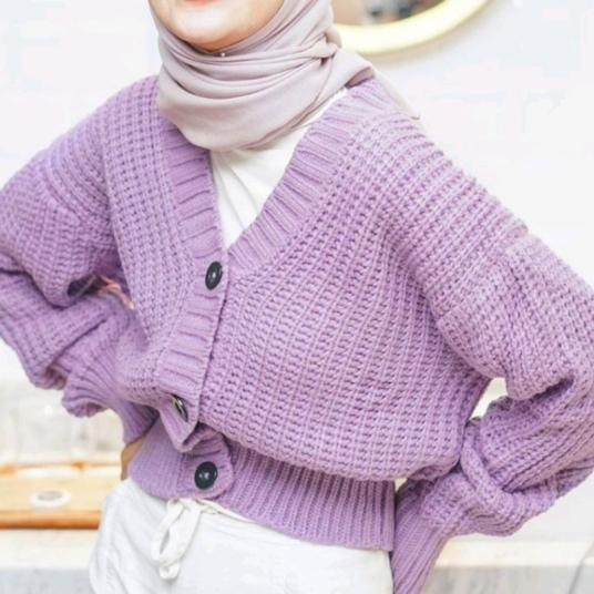 Gambar cardigan ungu lilac tebal knit rajut jumbo bigsize big size cardy outer wanita oversize dari felicious bells fashion undefined Tokopedia