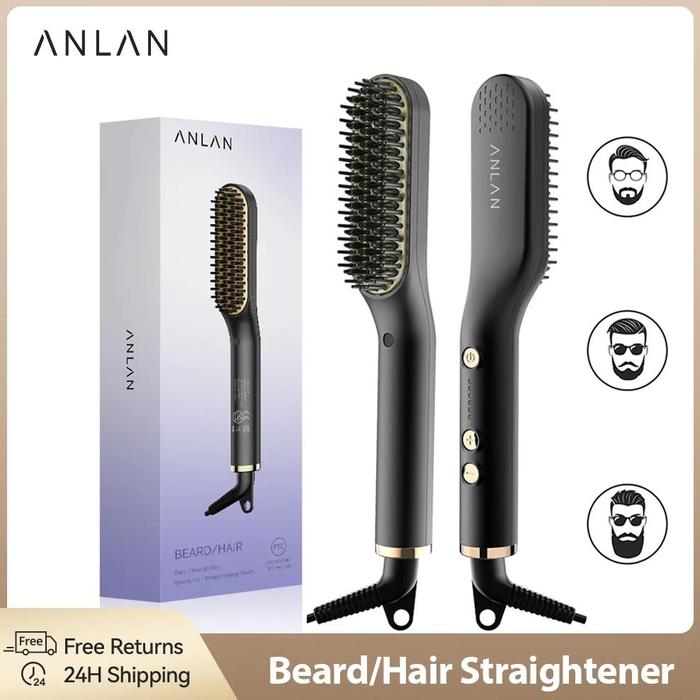 Jual ANLAN Beard Hair Straightening Brush Hot Heated Comb Men