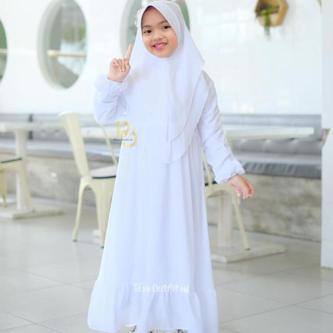 Gambar Terlaris Gamis Putih Anak Perempuan Set Hijab / Baju Muslim Anak Perempuan / Gamis Anak 7-15 Tahun Hapy shoping - Putih, L dari kupukupust0re undefined Tokopedia