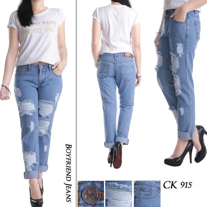 Gambar Celana Jeans Boyfriend JUMBO Sobek Full Furing CK 915 676 - Bio Blue, 32 dari Sen_Shoop undefined Tokopedia