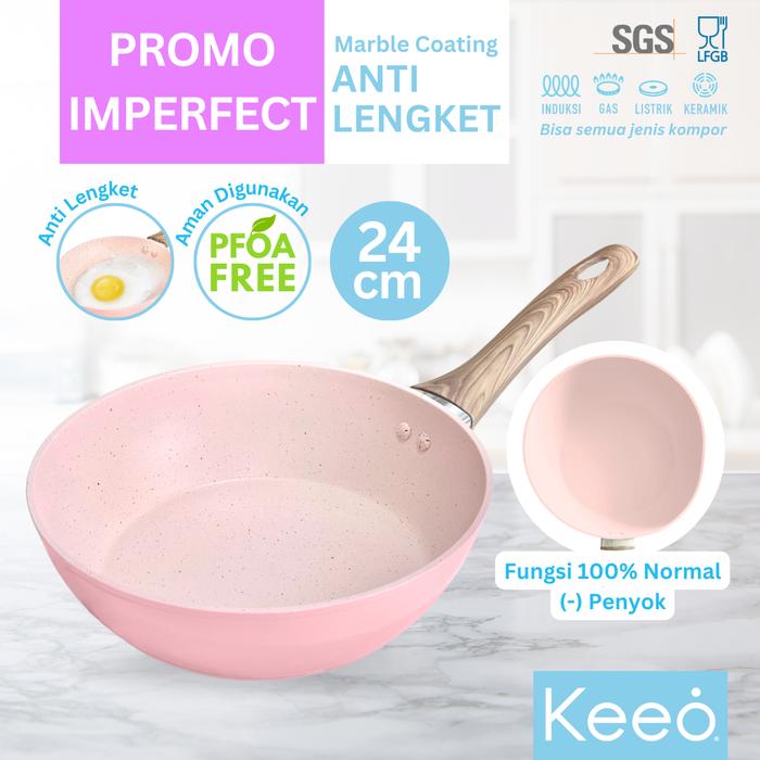 Gambar [IMPERFECT] Keeo Wajan Penggorengan dan Panci Anti Lengket Marble Granit - WOK24 Pink Pnyk dari Keeo Home undefined Tokopedia