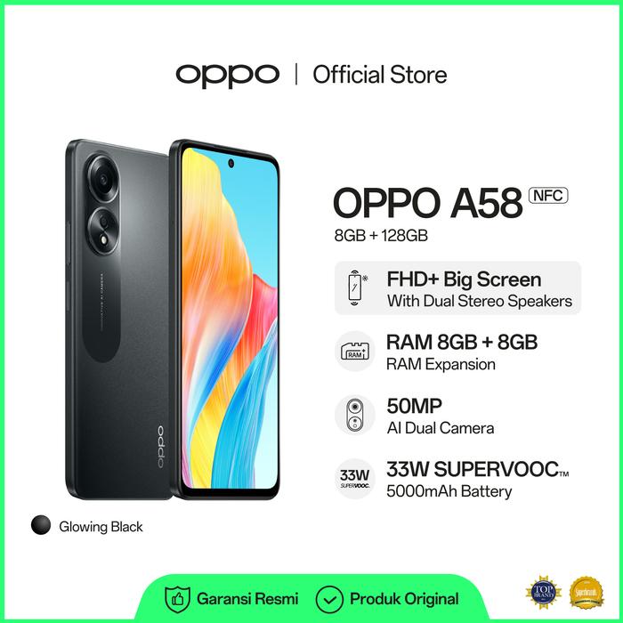 Gambar [Kejar Diskon] OPPO A58 NFC 8GB/128GB (Garansi Resmi) - Hitam dari OPPO Store Indonesia undefined Tokopedia