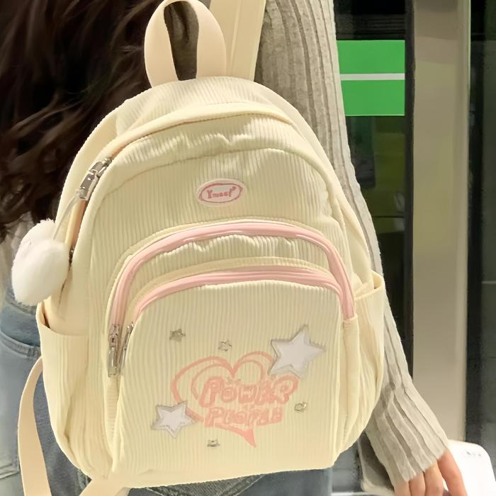 Jual Ransel Corduroy Tas Ransel Mini Y2k Putih Korduroi Tas