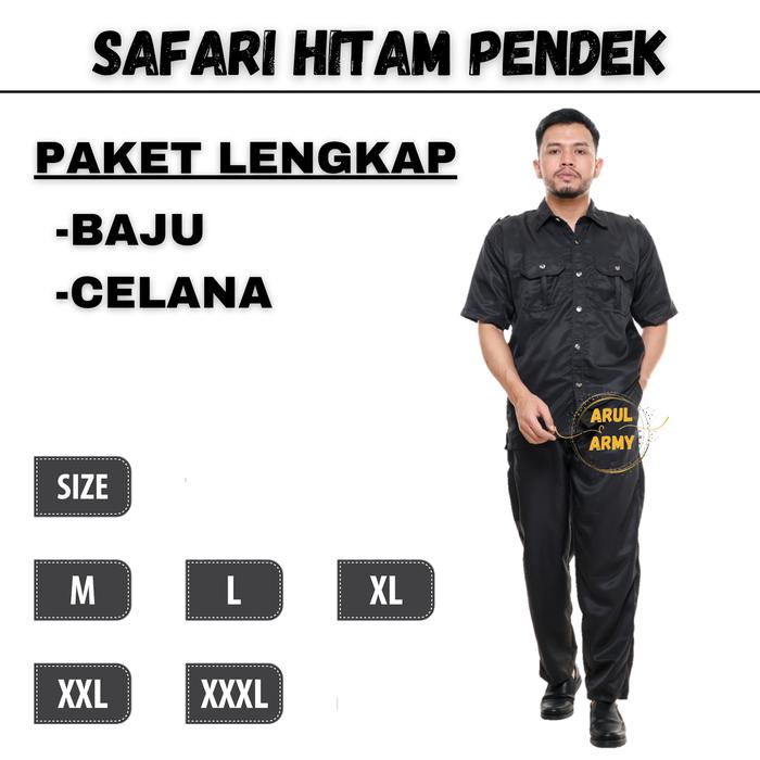 Gambar baju seragam safari security satpam pendek murah berkualitas bandung - HITAM PENDEK, M dari Arul army undefined Tokopedia