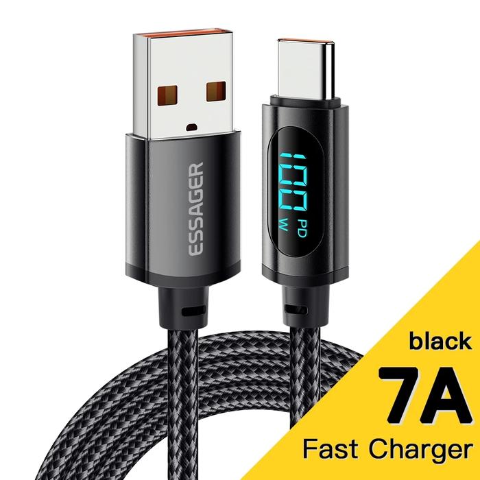 Gambar Essager 7A 100W Kabel Data Charger USB To Type C Digital Display QC PD Fast Charging Oppo Reno 3 Pro Samsung S22 Realme Neo3 - Black 1M dari Essager Official Shop undefined Tokopedia