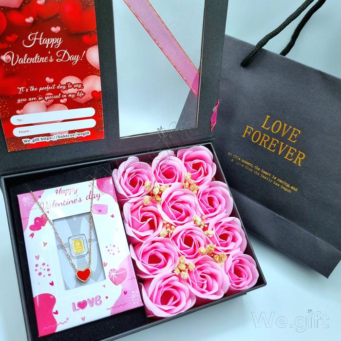 Gambar FL025BB Flower Box Emas Kalung Titanium 2 Sisi Kado Hampers Anniversary, Wedding, Birthday Gift, Ultah, Valentine, Thank You, Hari Ibu, dll Bunga Mawar - Pink, Valentine dari we.gift undefined Tokopedia