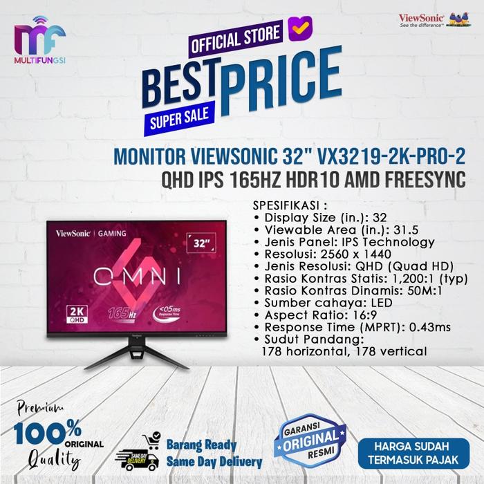 Gambar Monitor Viewsonic 32" VX3219-2K-PRO-2 QHD IPS 165Hz HDR10 AMD FreeSync - VX3219-2K-, TANPA KAYU dari Multifungsi Online undefined Tokopedia