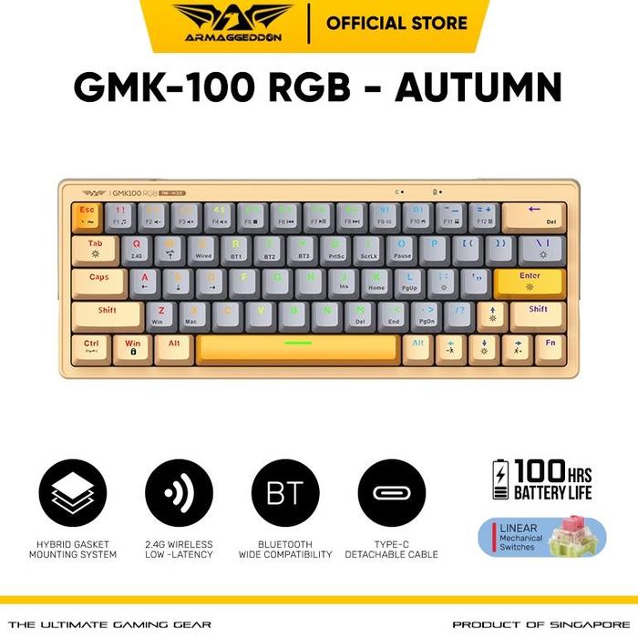 Gambar READY TERBARU Armaggeddon Mechanical Keyboard GMK 100 Triple Mode Bluetooth RGB 63 Keys Hot Swap Rechargeable - AUTUMN LINEAR dari CV NAPTARY undefined Tokopedia