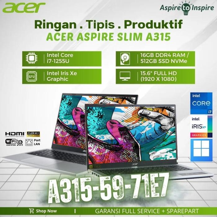 Jual Laptop Acer Aspire A315 Core i7 1255U 16Gb 512Gb Iris Xe FHD