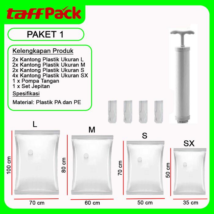 Gambar Paket Kantong Plastik Vacum Ukuran XS S M L XL Vacuum Bag Travel Pakaian Selimut Dengan Pompa Tangan - Paket 1 dari TURIKALESTORE undefined Tokopedia