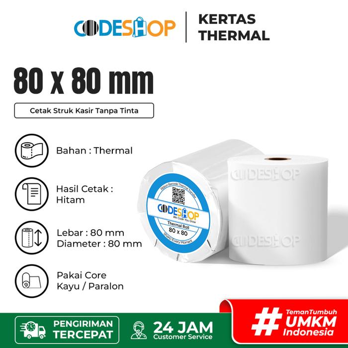 Gambar Thermal Roll 80x80 Kertas Termal Struk Kasir - Codeshop 80x80 dari Codeshop Indonesia undefined Tokopedia