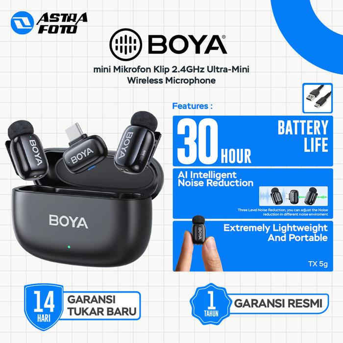Gambar BOYA mini Mikrofon Klip Nirkabel 2.4GHz Ultra-Mini Wireless Microphone dengan Fitur AI Pengubah Suara Port Lightning & USB Tipe C Kompatibel dengan Ponsel Pintar Siaran Langsung Vlog -  Black (Type-C) dari Astra Foto undefined Tokopedia