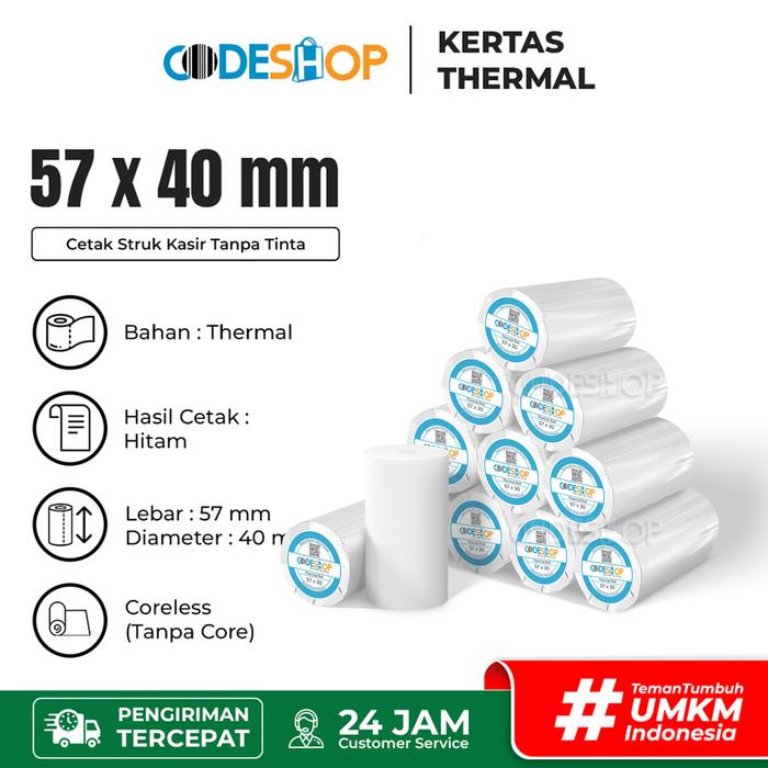 Gambar PROMO KERTAS THERMAL PRINTER BLUETOOTH UKURAN 58 X 40 TINTA HITAM - Codeshop 57x40 dari Codeshop Indonesia undefined Tokopedia