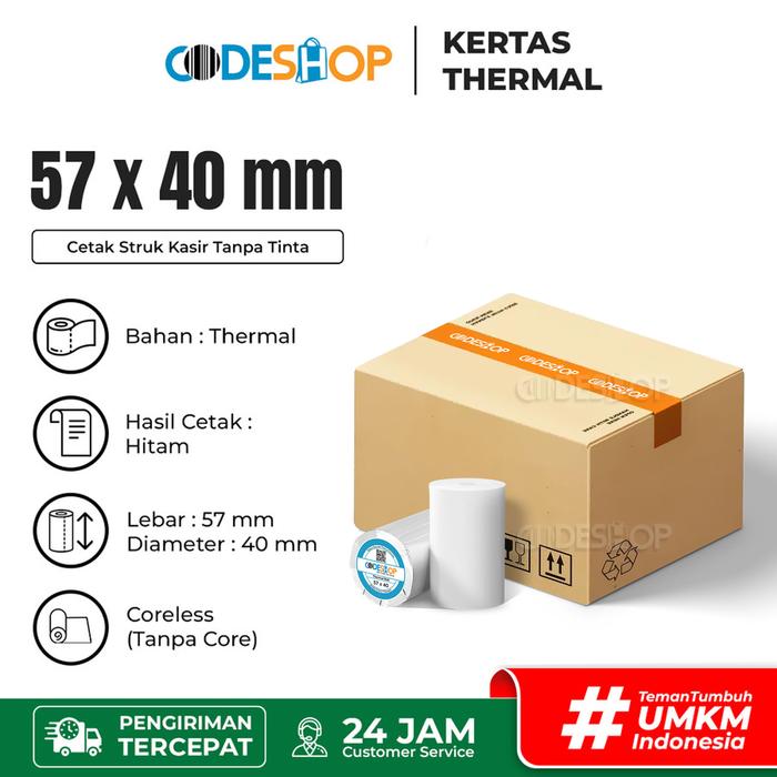 Gambar 1 DUS Kertas Thermal Thermarol 57 x 40 mm Roll Printer Struk Kasir 58 - DUS-57X40 dari Codeshop Indonesia undefined Tokopedia