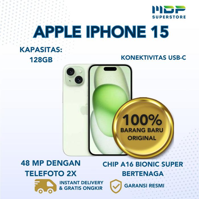 Gambar HANDPHONE APPLE IPHONE 15 128GB - GREEN dari mdpsuperstore undefined Tokopedia