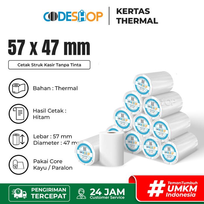Gambar Thermal paper / Kertas Termal 58 x 50 / 57 X 50 - Codeshop 57x47 dari Codeshop Indonesia undefined Tokopedia