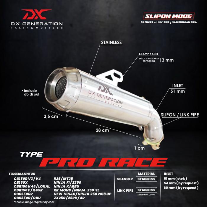 Jual Knalpot Dx Pro Race slip on zx25r DX Generation Racing - slip