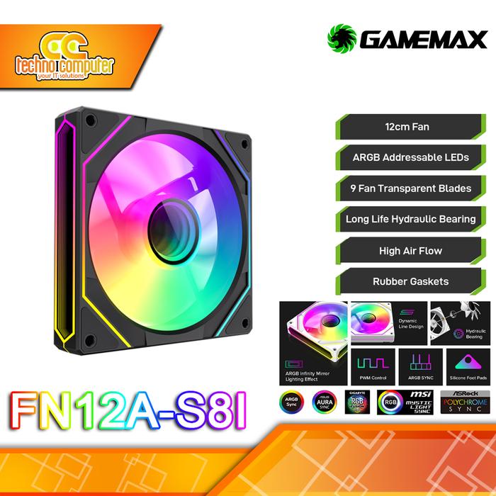 Gambar FAN CASING GAMEMAX FN12A-S8I - 120mm Single Pack ARGB Fan - Hitam dari Techno Computer Bali undefined Tokopedia