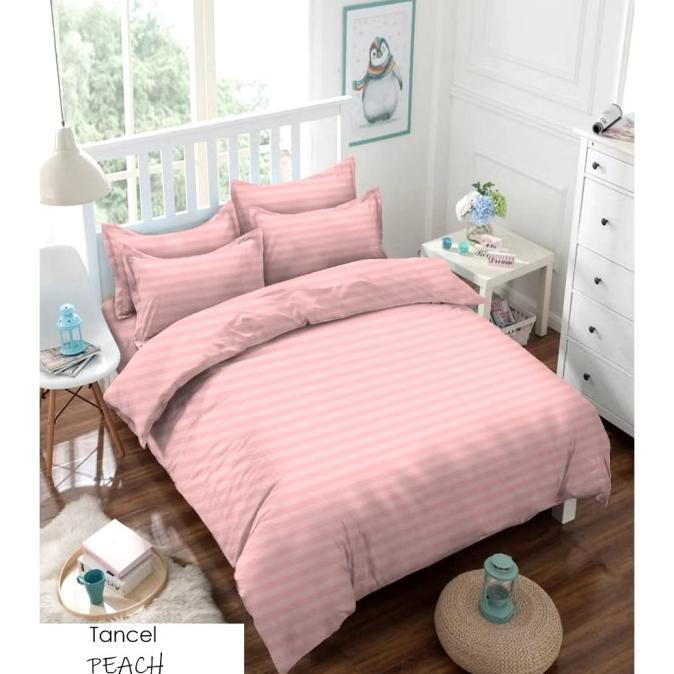 Gambar Sprei Hotel PREMIUM 200x200x40 Katun Microsilk TENCEL Salur T40 Extra King - TINGGI 40 CM - Peach dari BARCA SOTRE undefined Tokopedia
