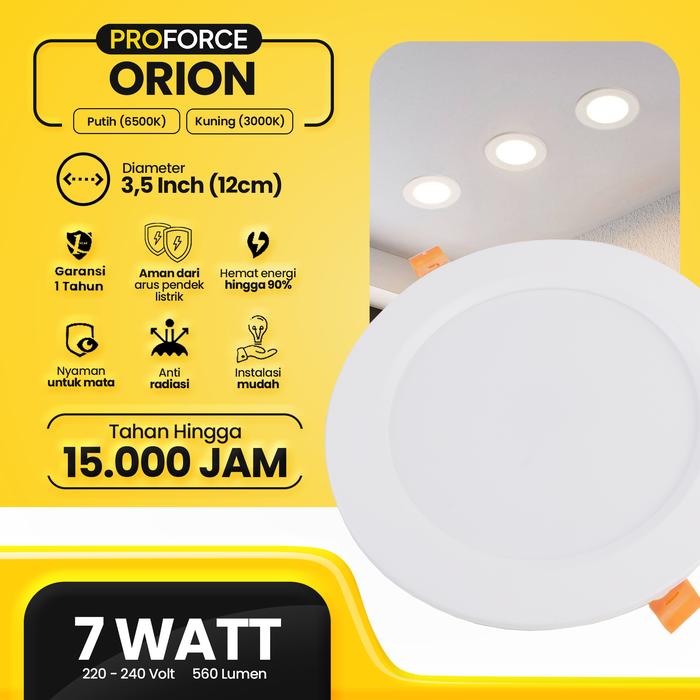 Gambar Lampu Downlight Panel Plafon LED Warna Cahaya Putih dan Kuning Proforce Orion Paket 5 Pcs Garansi Resmi 1 Tahun SNI 7 Watt 12 Watt 18 Watt 24 Watt 28 Watt Bukan Philips Panasonic In Lite Surya Luby - 7 Watt, Kuning dari Proforce Indonesia undefined Tokopedia