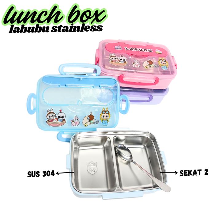 Gambar Panda Home Lunch Box Stainless Labubu Kotak Bekal Anak Stainless Karakter Labubu Tempat Makan Set - Sekat 2, Biru + Tas dari Pandahome168 undefined Tokopedia