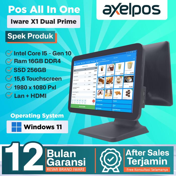 Gambar Pos All In One Mesin Kasir Touchscreen Dual Display 15" Intel Core I5 Gen 10 Iware WD-X1 Dual Prime - 16/256GB dari Axelpos undefined Tokopedia