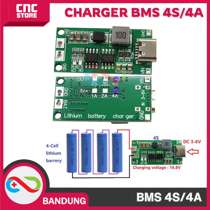 Gambar CHARGER BMS 2S/3S/4S 4A Module Step Up TYPE-C INPUT DC 3.7-6V - BMS 4S dari CNC STORE BANDUNG undefined Tokopedia