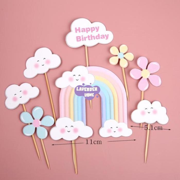 Gambar CMR03 Cake Topper Rainbow Cloud Pelangi Awan Karton Hiasan Kue Tart - Rainbow Flower dari lavenderhome undefined Tokopedia