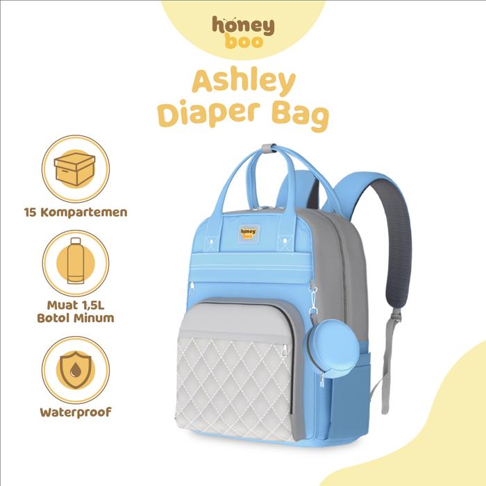Gambar Honey Boo -  Tas Ransel Diaper Bag Ashley  Premium Baby Waterproof - Biru dari Honey Boo Official undefined Tokopedia