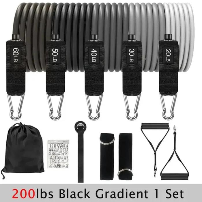 Gambar READY STOCK BALI Resistance Band Set Workout Bands Exercise Band 5 Tube Fitness with Door Anchor Handles Legs Ankle Straps and Fitness Stick Abs - 200lbs Black, United States dari GROSIR COKLAT MOTIF TERRBARRRU undefined Tokopedia