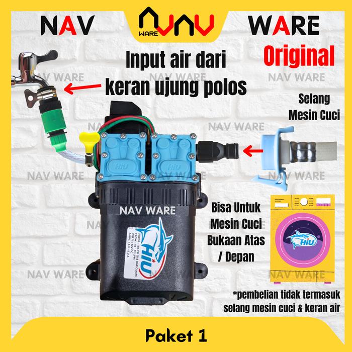Gambar Paket Booster Penguat Air Mesin Cuci Pompa HIU Dual Pump DC 12V 138psi - Paket 1, Tanpa Adaptor dari NAV Ware undefined Tokopedia