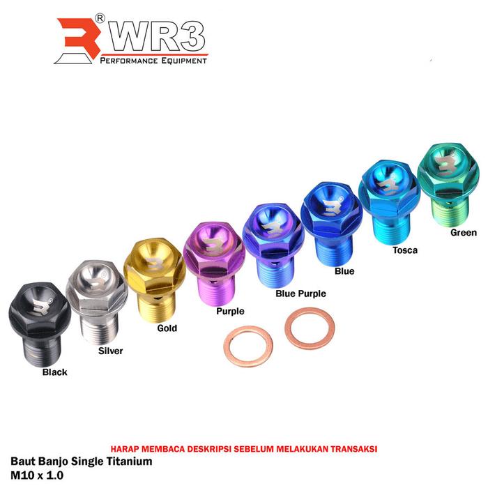 Gambar Baut Titanium WR3 Banjo Single Drat Halus Titanium Untuk Kaliper / Master Rem Brembo Universal - BautBanjo M10X1, Silver dari WR3 undefined Tokopedia