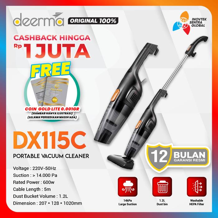 Gambar Deerma DX115C / DX118C Vacuum Cleaner - Penghisap Penyedot Debu - DX115C HITAM dari Inovtek Sentra Global undefined Tokopedia