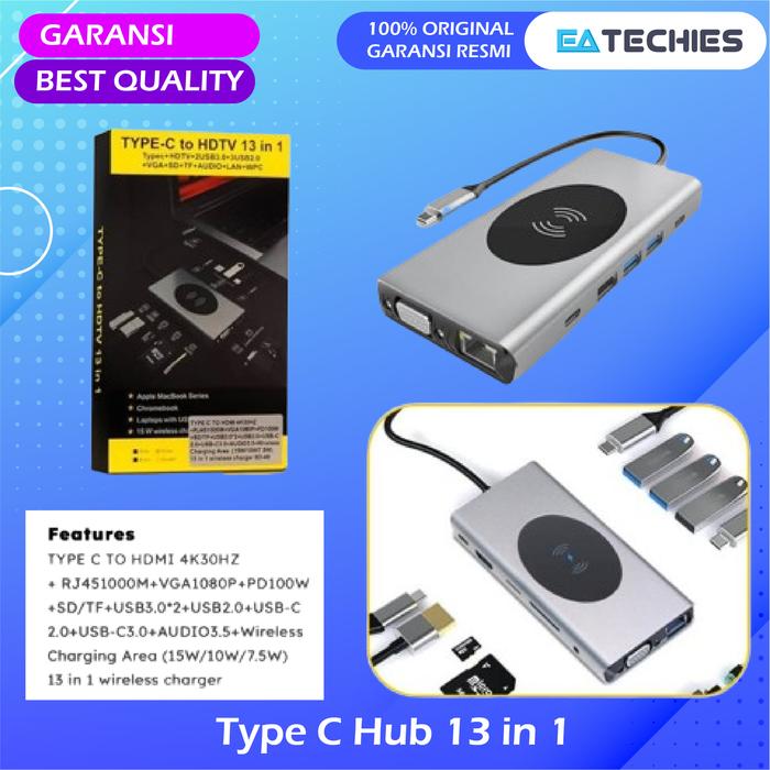 Jual Converter Hub USB Type C to 13 in Wireless Charge HDMI VGA