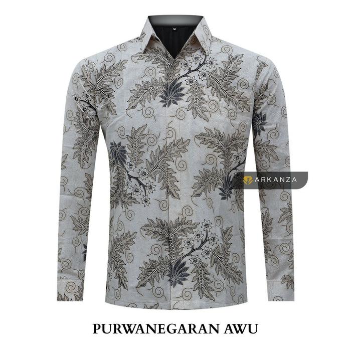 Gambar BATIK ARKANZA Motif Purwanegaran Awu Kemeja Batik Pria Lengan Panjang Pendek Slimfit Premium Full Lapis Furing - Panjang, S dari BATIKARKANZA.ID undefined Tokopedia