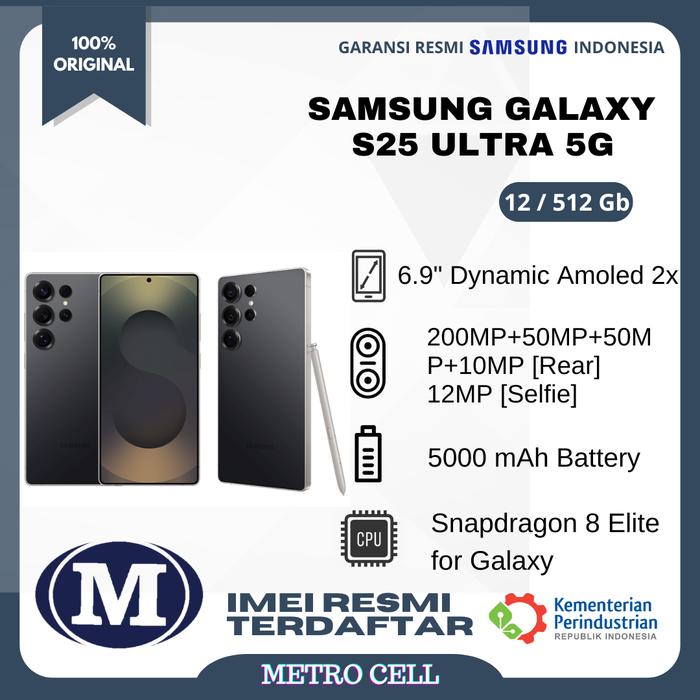 Gambar Samsung Galaxy S25 Ultra 12/512Gb - Garansi Resmi Sein 1Tahun - Black dari Metro Cell WTC undefined Tokopedia